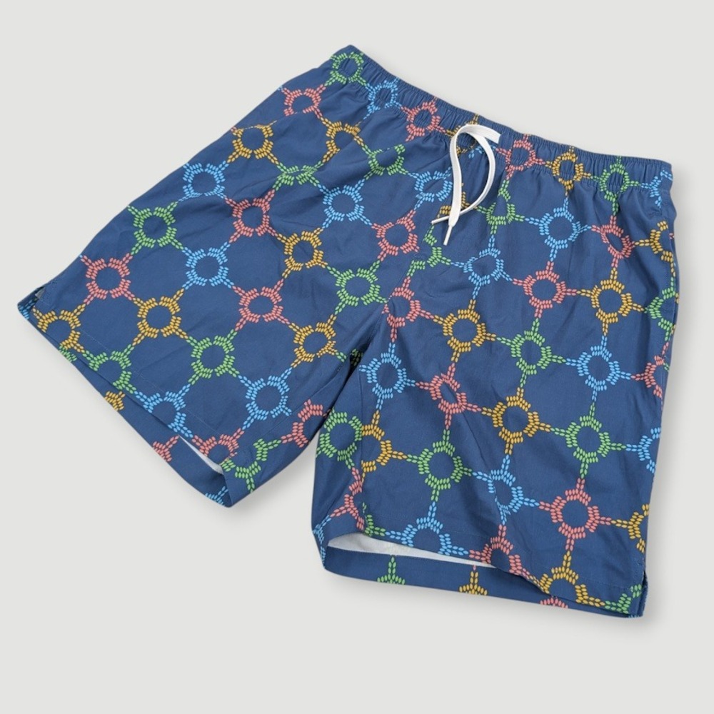 Bearbottom Swim Trunks Mens Large 7" Inseam Blue Geometric Print Beach Resort